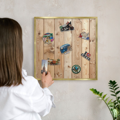 Metal magnet board with a gold frame Wooden boards