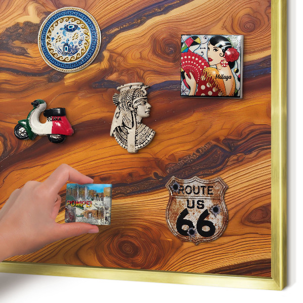 Magnetic board for magnets in a gold frame Wooden rings