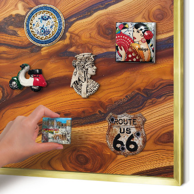 Magnetic board for magnets in a gold frame Wooden rings