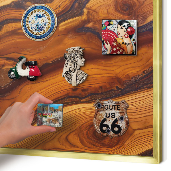 Magnetic board for magnets in a gold frame Wooden rings