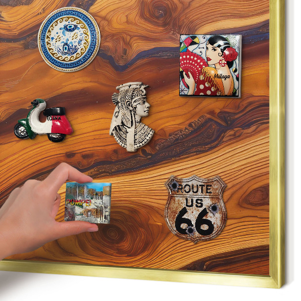 Magnetic board for magnets in a gold frame Wooden rings