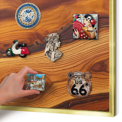 Magnetic board for magnets in a gold frame Wooden rings