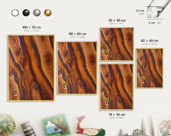 Magnetic board for magnets in a gold frame Wooden rings