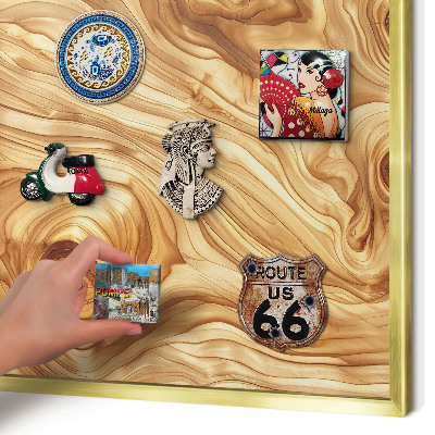 Metal magnet board with a gold frame Wooden texture
