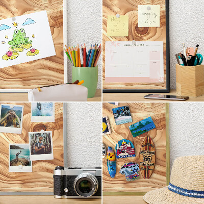 Metal magnet board with a gold frame Wooden texture