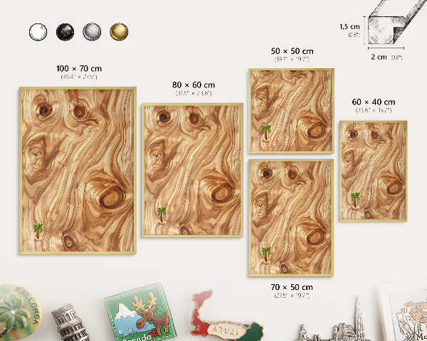 Metal magnet board with a gold frame Wooden texture