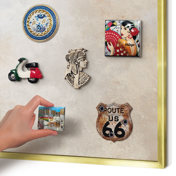 Metal magnet board with a gold frame Neutral background