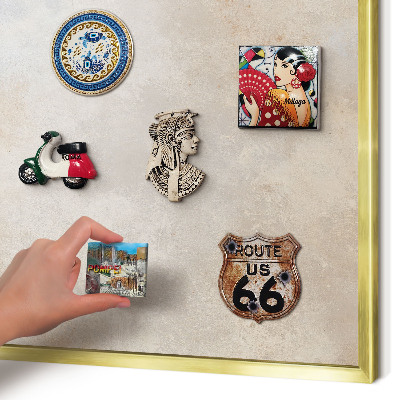 Metal magnet board with a gold frame Neutral background