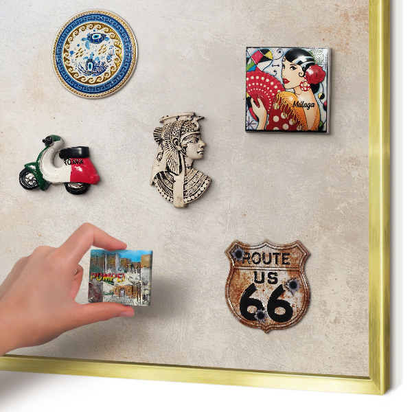 Metal magnet board with a gold frame Neutral background