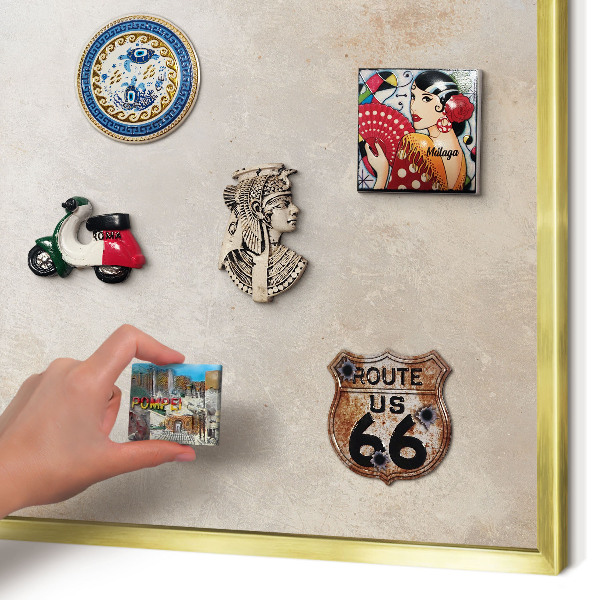 Metal magnet board with a gold frame Neutral background