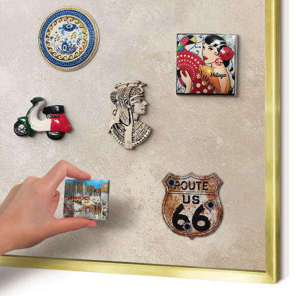 Metal magnet board with a gold frame Neutral background