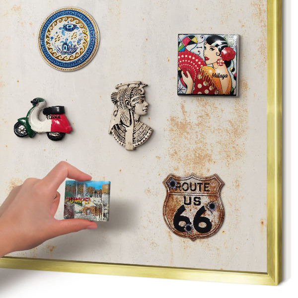 Magnetic board for magnets in a gold frame Rusty texture