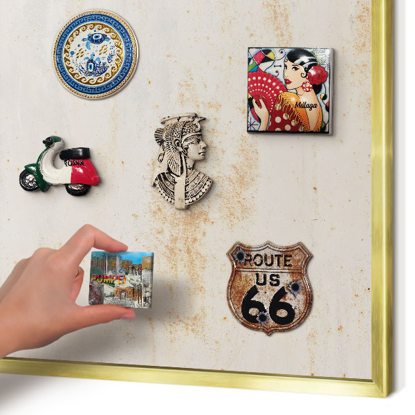 Magnetic board for magnets in a gold frame Rusty texture