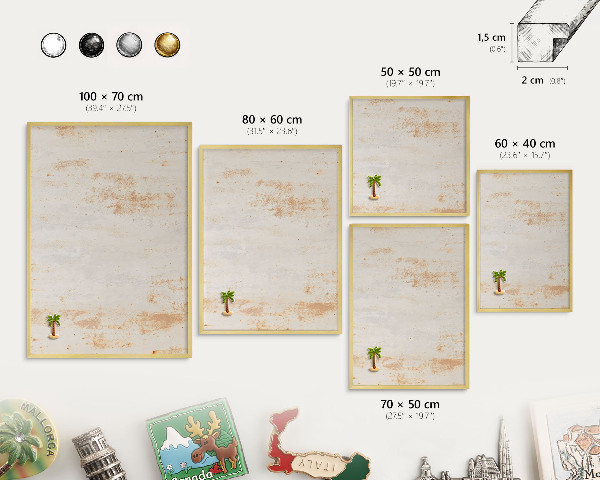 Magnetic board for magnets in a gold frame Rusty texture