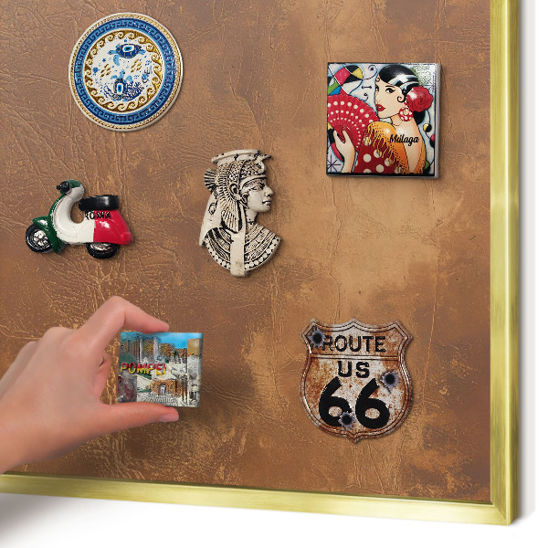 Metal magnet board with a gold frame Brown texture