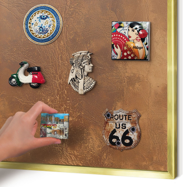 Metal magnet board with a gold frame Brown texture