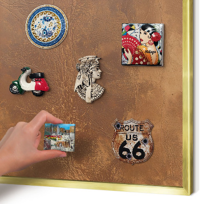 Metal magnet board with a gold frame Brown texture