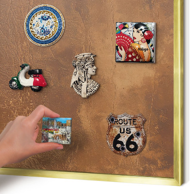 Metal magnet board with a gold frame Brown texture