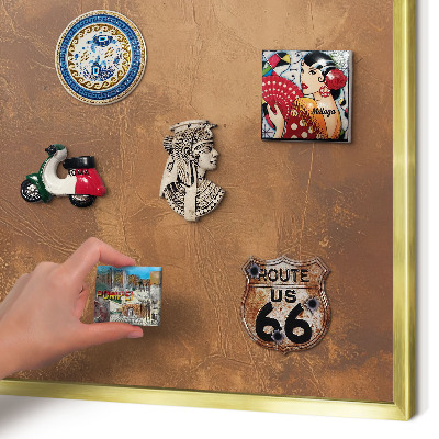 Metal magnet board with a gold frame Brown texture