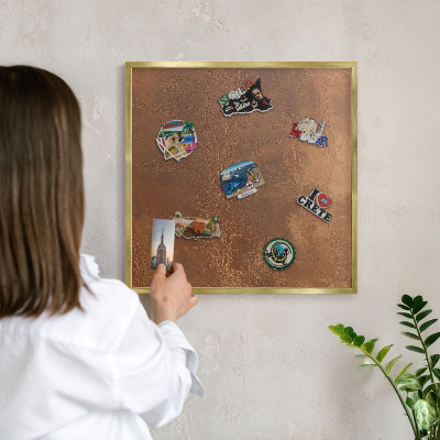 Metal magnet board with a gold frame Brown texture