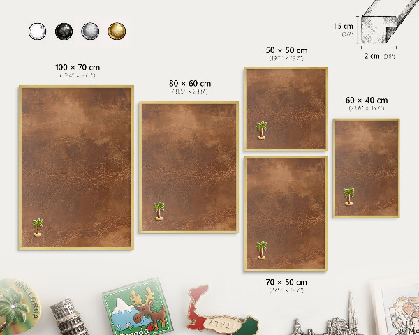 Metal magnet board with a gold frame Brown texture