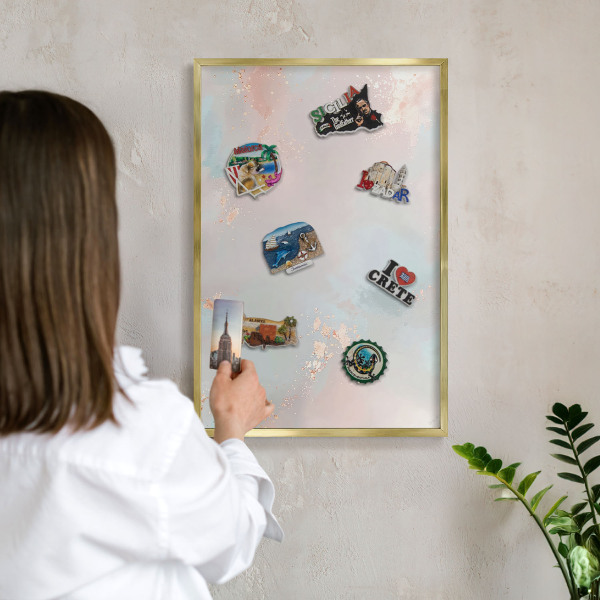 Metal magnet board with a gold frame Pastel harmony