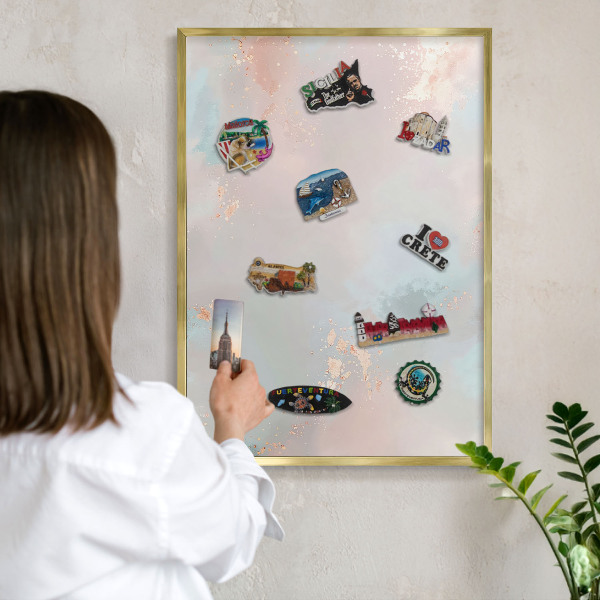 Metal magnet board with a gold frame Pastel harmony