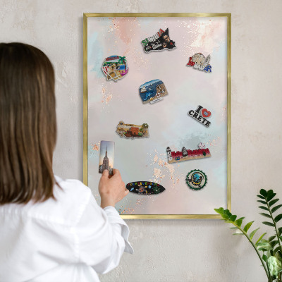 Metal magnet board with a gold frame Pastel harmony