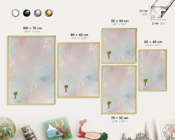 Metal magnet board with a gold frame Pastel harmony