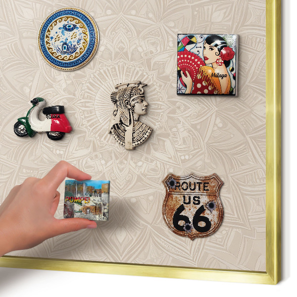 Metal magnet board with a gold frame Decorative mandala