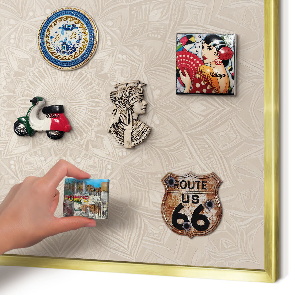 Metal magnet board with a gold frame Decorative mandala