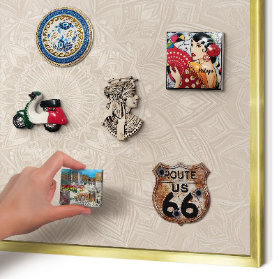 Metal magnet board with a gold frame Decorative mandala