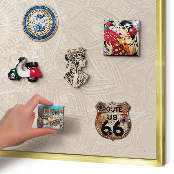 Metal magnet board with a gold frame Decorative mandala