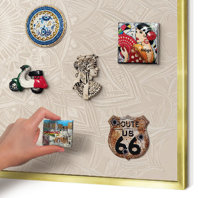 Metal magnet board with a gold frame Decorative mandala