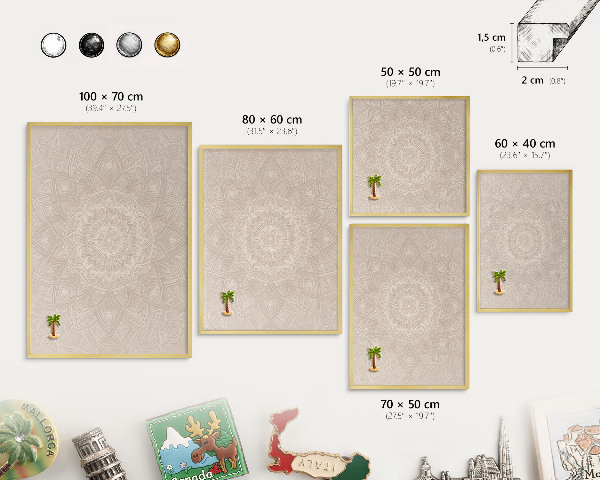 Metal magnet board with a gold frame Decorative mandala
