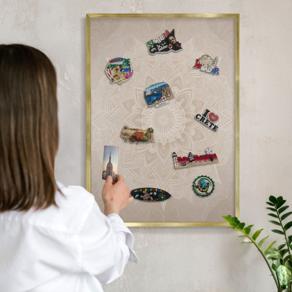 Magnetic board for magnets in a gold frame Mandala pattern