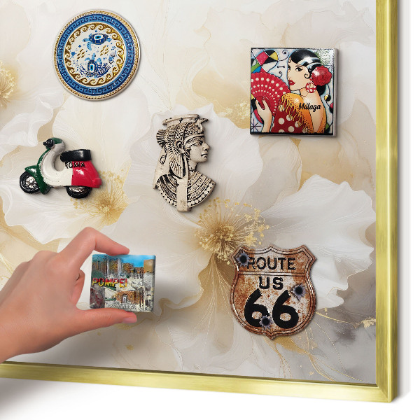 Metal magnet board with a gold frame Pastel flowers