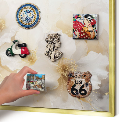 Metal magnet board with a gold frame Pastel flowers