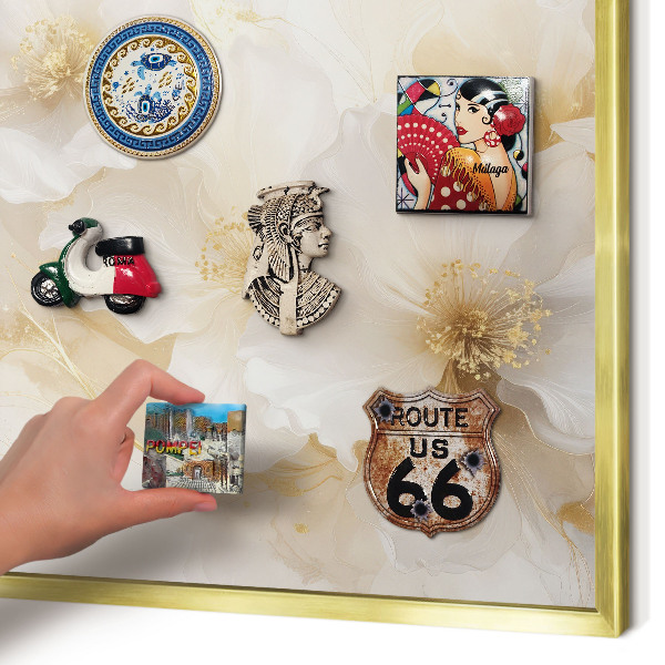 Metal magnet board with a gold frame Pastel flowers