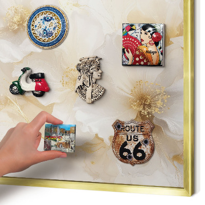 Metal magnet board with a gold frame Pastel flowers