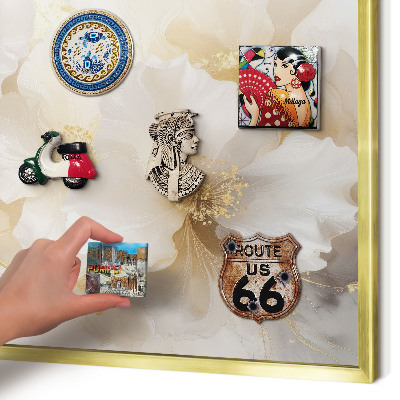 Metal magnet board with a gold frame Pastel flowers