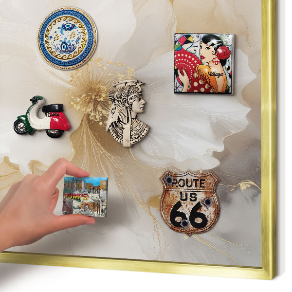 Metal magnet board with a gold frame Pastel flowers