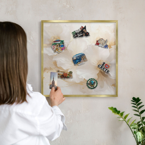 Metal magnet board with a gold frame Pastel flowers