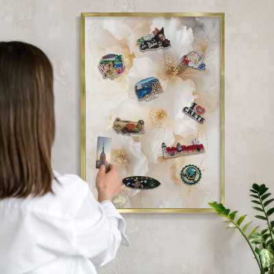Metal magnet board with a gold frame Pastel flowers
