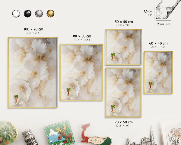 Metal magnet board with a gold frame Pastel flowers