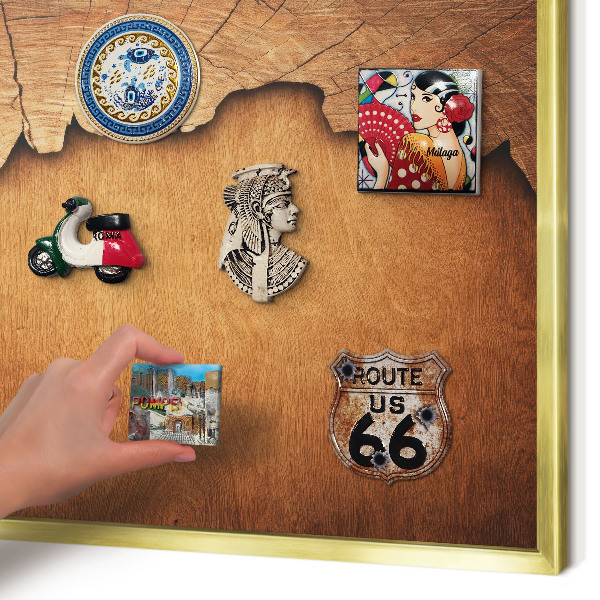 Magnetic board for magnets in a gold frame Wooden texture
