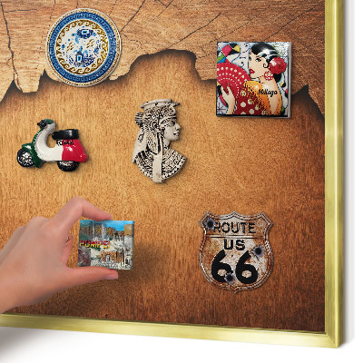 Magnetic board for magnets in a gold frame Wooden texture