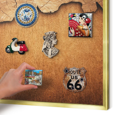 Magnetic board for magnets in a gold frame Wooden texture
