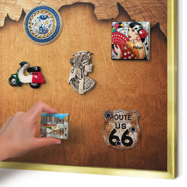 Magnetic board for magnets in a gold frame Wooden texture