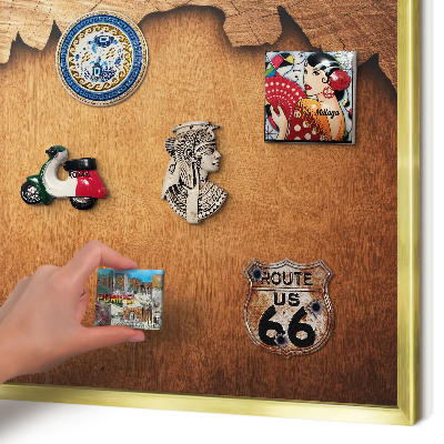 Magnetic board for magnets in a gold frame Wooden texture